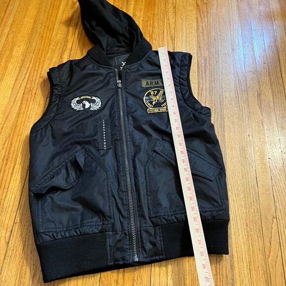 XRAY Jeans Vest Mens Medium Black Hooded Airborne Army Vest Quilted Coat - Picture 9 of 9